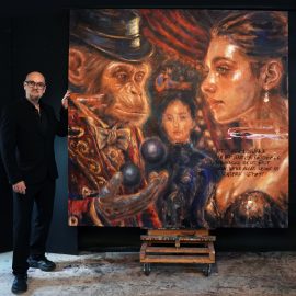 „Monkey Circus – Das Spiel des Lebens“ – Originalgemälde von MAPAWLO, 200 × 200 cm, Acryl und Mischtechnik auf Leinwand.
